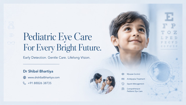 Dr Shibal Bhartiya paediatric eye specialist Gurgaon examines child's vision during comprehensive eye assessment
