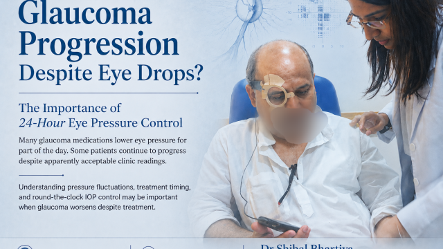 Dr Shibal Bhartiya glaucoma specialist Gurgaon reviewing 24-hour IOP diurnal variation results for glaucoma progression with triggerfish contact lens sensor