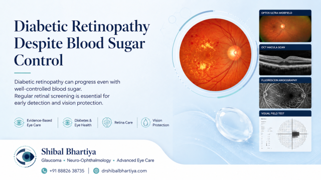 Diabetic retinopathy can develop and progress despite blood sugar control. Dr Shibal Bhartiya, eye specialist in Gurgaon, explains