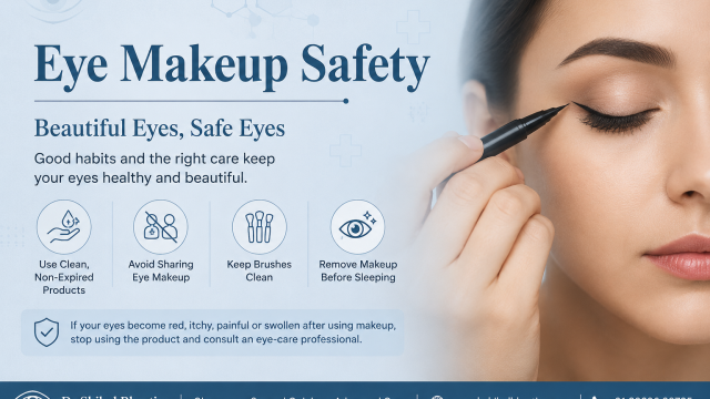 safe makeup practices, including using clean products, avoiding sharing makeup, cleaning brushes regularly, and removing makeup before sleep, Dr Shibal Bhartiya, glaucoma specialist