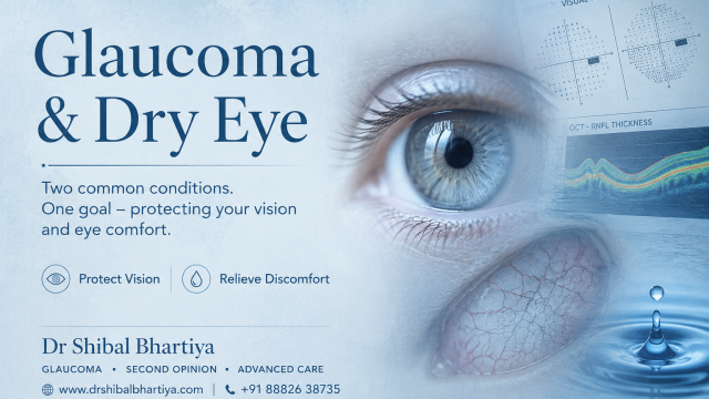 Dr Shibal Bhartiya glaucoma and dry eye specialist Gurgaon evaluating ocular surface disease in a glaucoma patient