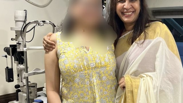 Dr Shibal Bhartiya with a long term, chronic ocular GVHD patient- who just became a doctor herself