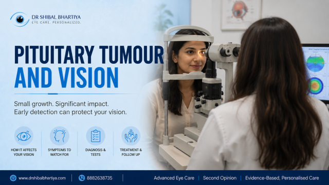 Dr Shibal Bhartiya, neuro-ophthalmologist in Gurgaon performs a comprehensive neuro-ophthalmology evaluation for pituitary tumours, including perimetry and ONH assessment