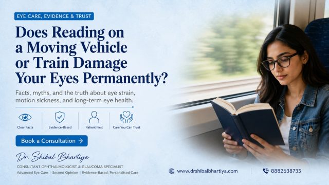 Dr Shibal Bhartiya Gurugram explains reading moving vehicle eye damage myth