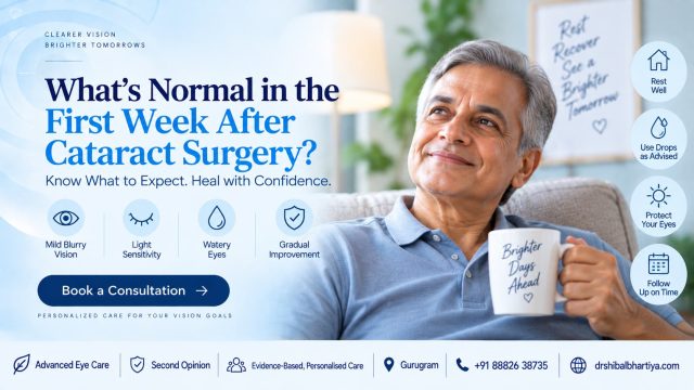 Dr Shibal Bhartiya Gurgaon explains normal recovery vs red flags in cataract surgery week one