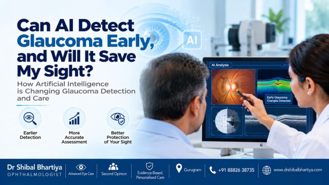 Dr Shibal Bhartiya explaining AI glaucoma detection and long-term care, Gurgaon glaucoma specialist