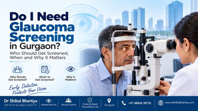 Dr Shibal Bhartiya examines a patient's optic nerve during glaucoma screening in Gurgaon